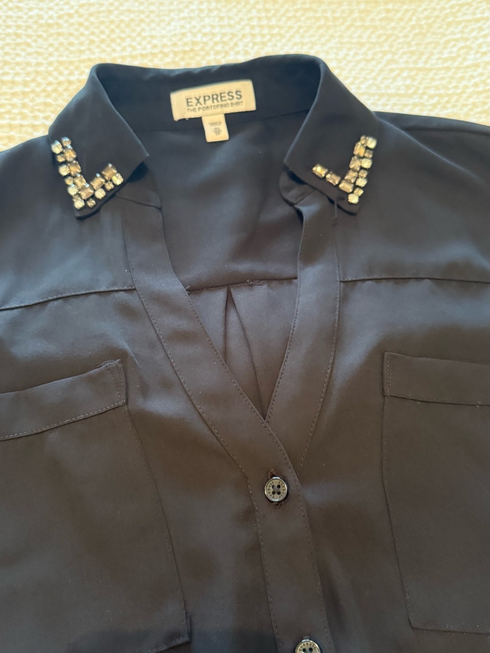 Express | Portofino Jeweled Collar Black Blouse | Size = XS - Picture 2 of 6